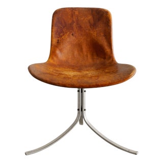 Single Danish Mid-Century Steel & Brown Leather PK-9 Dining Office Chair by Poul Kjaerholm for E. Kold Christensen, 1960s For Sale