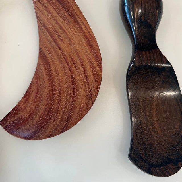 Mid-Century Modern Modernist Tom O. Reed Hand Crafted Exotic Wood Species Serving Utensils- Set of Four For Sale - Image 3 of 4