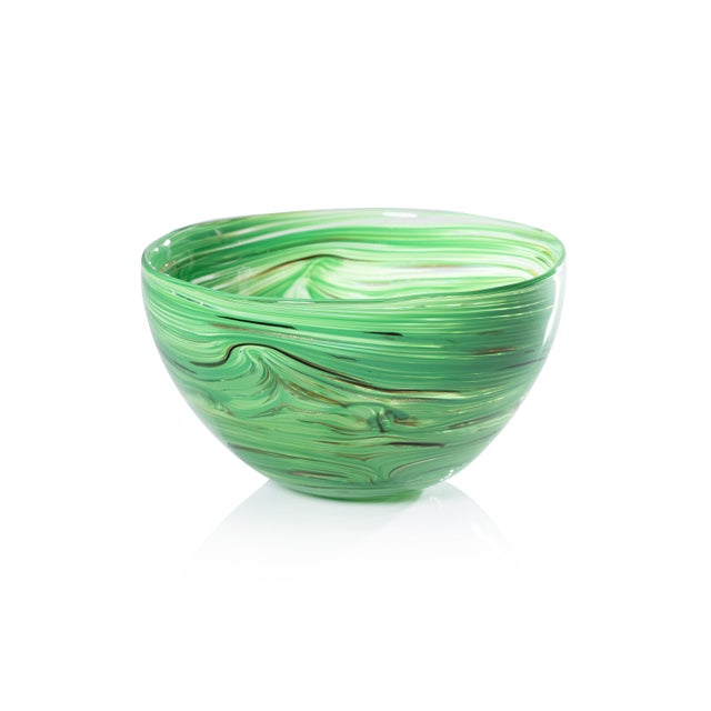 Contemporary Delphine Glass Serving Bowl- Multi Green, 8" x 4" For Sale - Image 3 of 3