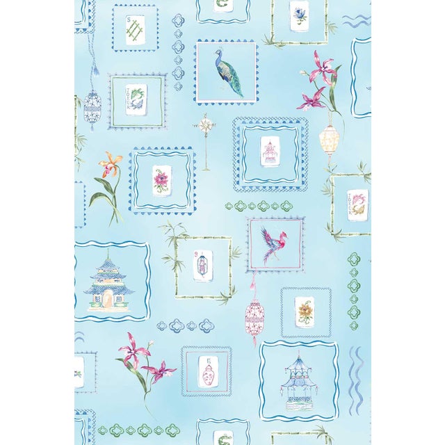 Blue Mahjong Tile Grasscloth Wallpaper by House Party | Bam Blue | 6 Yards For Sale - Image 8 of 8