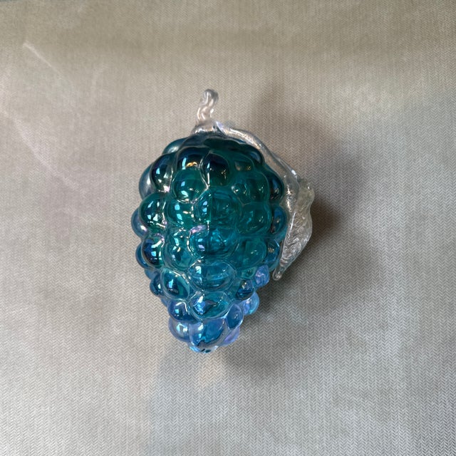 Blue Kugel Style Iridescent Blue Art Glass Bunch of Grapes Sculpture For Sale - Image 8 of 8