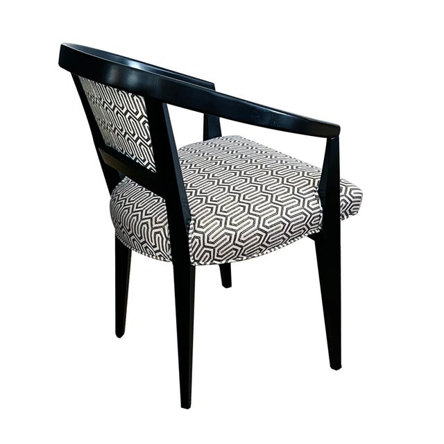 Mid-Century Modern 1950s Mid Century Baker Ebonized & Oak Game Table and Four Barrel-Back Chairs - Set of 5 For Sale - Image 3 of 12