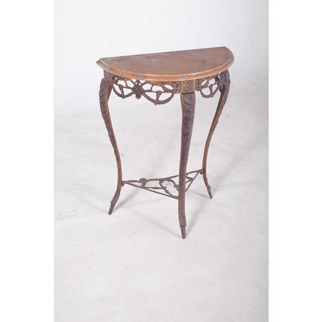 Portuguese Rustic Half-Moon Table with Marble Top, 1950 For Sale - Image 4 of 10
