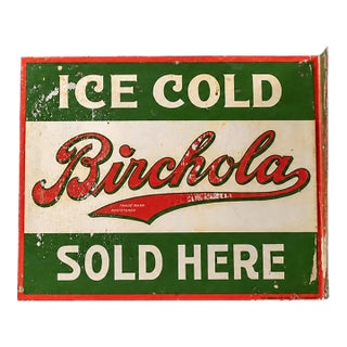 Vintage Double-Sided Tin Litho Birchola Flange Sign For Sale