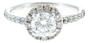 18k White Gold Round Brilliant Diamond Halo Engagement Ring 0.90ctw G Vs2 Size 4