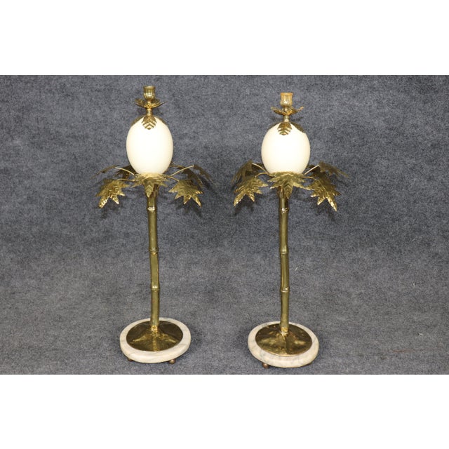 Mid 20th Century Pair Anthony Redmile Attributed Brass and Ostrich Egg Candle Sticks For Sale - Image 5 of 11
