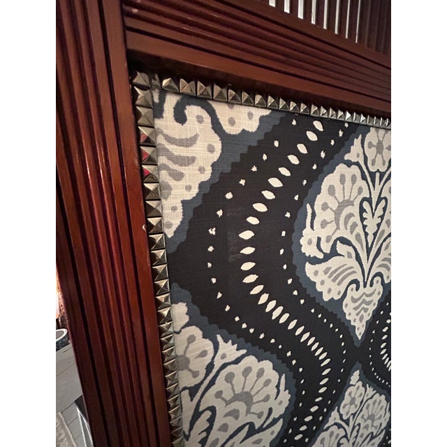 Vintage Mahogany & New Ikat Fabric 3 Panel Screen For Sale - Image 14 of 16