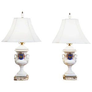 Pair of Old Paris Armorial Urn Lamps, 19th Century France
