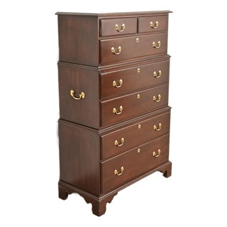 Harden Georgian Solid Cherry Wood Seven-Drawer Highboy Dresser For Sale