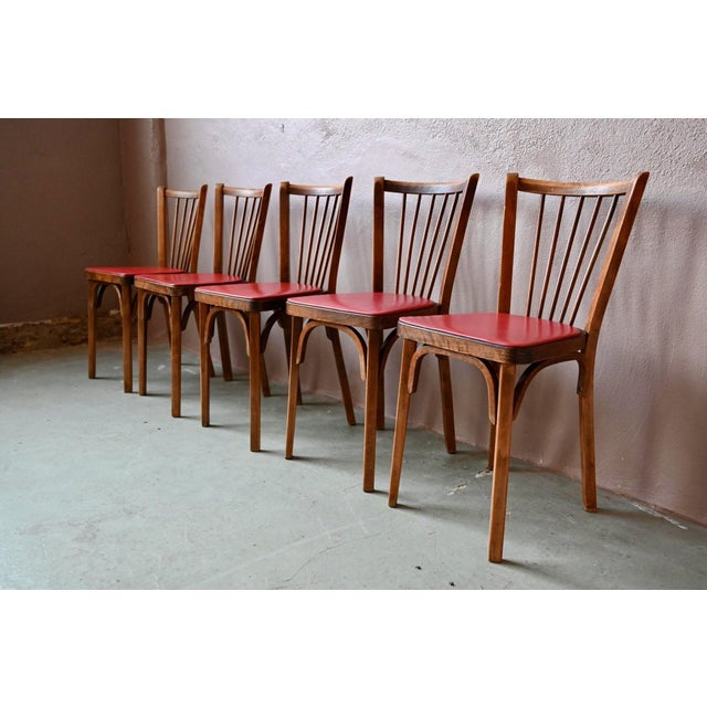 1960s Traditional French Bistro Chairs with Spindles from Baumman, 1960s, Set of 5 For Sale - Image 5 of 14
