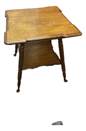 Early 20th Century Antique Tiger Oak Center Claw Foot Table With Shelf