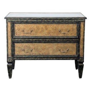 1980s Theodore Alexander Venetian Art Deco Gilded Verre Églomisé Two-Drawer Chest For Sale