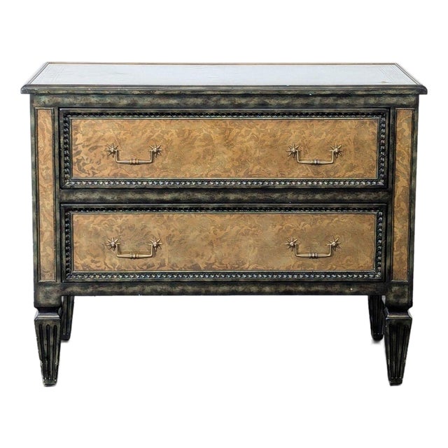 1980s Theodore Alexander Venetian Art Deco Gilded Verre Églomisé Two-Drawer Chest For Sale