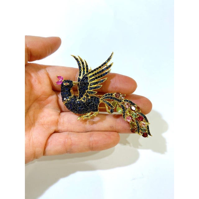 One of a kind Bochic “Orient” Peacock Ruby, Multi Sapphires & Tsavorite Brooch For Sale - Image 9 of 10