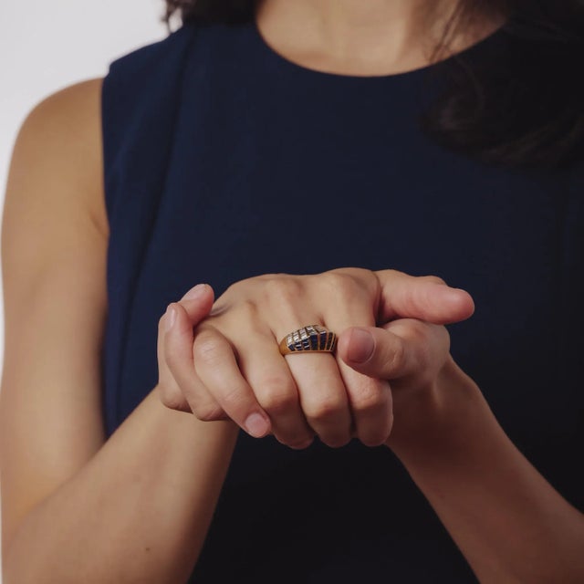 Vintage 3.27 Carat Sapphire Diamond 18k Yellow Gold Ring, Size 7.5 For Sale In Los Angeles - Image 6 of 7