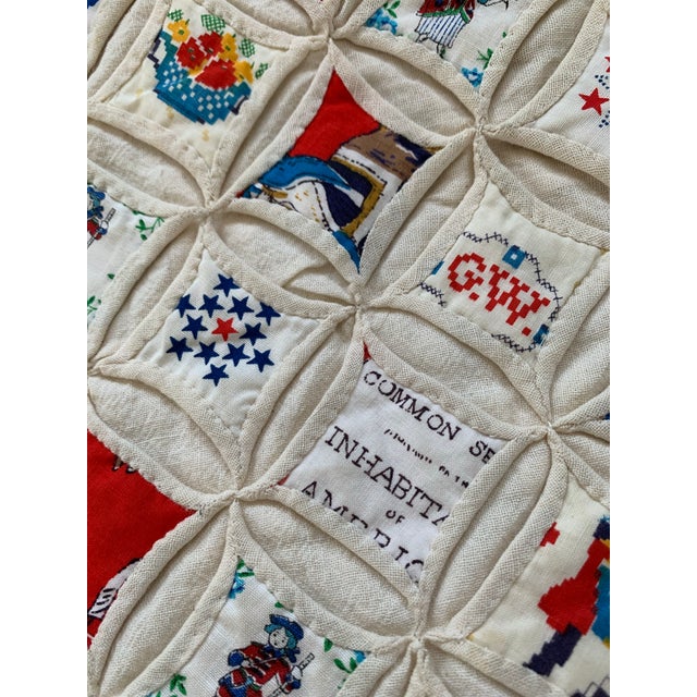 1976 Handmade Cathedral Window Quilt – American Bicentennial Theme – 76” X 98” For Sale - Image 10 of 10