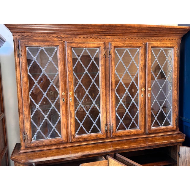 Wood Century Furniture English Tudor Style Oak Wood Cabinet, Vintage For Sale - Image 7 of 12
