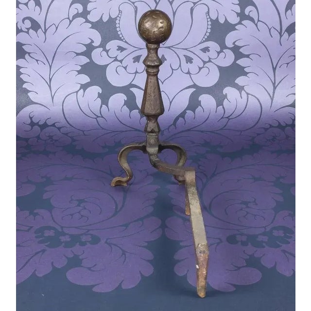 Metal Pair of Hammered and Patinated Andirons For Sale - Image 7 of 8