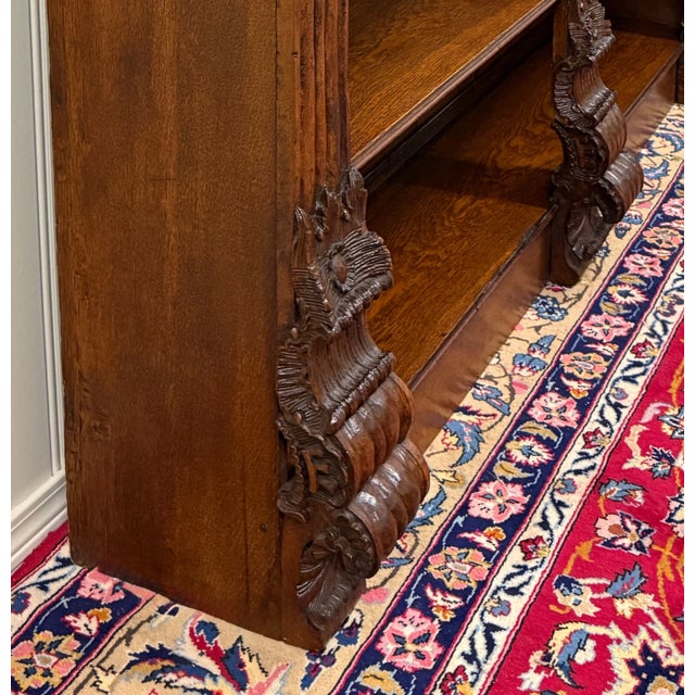 Antique French Renaissance Revival Open Bookcase Cabinet Bookshelf Oak C. 19th C For Sale - Image 10 of 18
