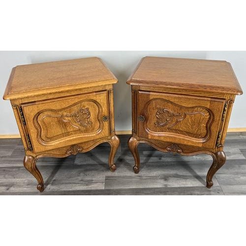 Vintage French Louis XVI Style Carved Oak Bedside Tables, Set of 2 For Sale - Image 15 of 15