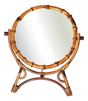 French Riviera Adjustable Circular Tripod Table Mirror in Rattan, 1960s