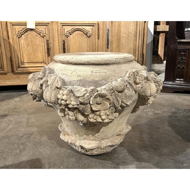 Early 21st Century Italian Cast Stone Fruit and Floral Swag Coffee Table Base or Pedestal For Sale - Image 5 of 11