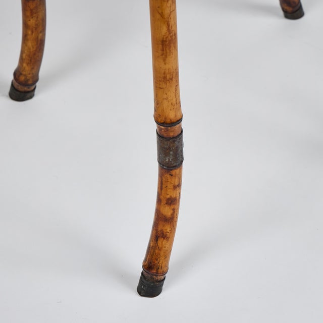 Antique Chinoiserie Tortoiseshell Bamboo + Grass Cloth Side Table For Sale - Image 4 of 13