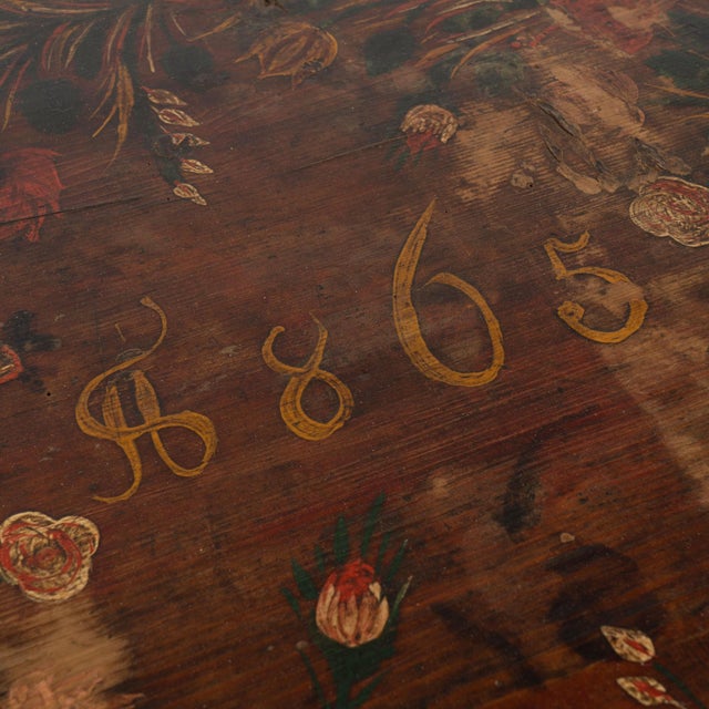 Wood Hungarian Original Hand-Painted Pine Chest of Four Drawers Dated 1865 For Sale - Image 7 of 18