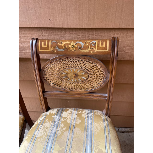 Brown 1960s Vintage Adam Style Hand Painted Side Chairs With Silk Upholstered Seats - a Pair For Sale - Image 8 of 10