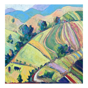 California Landscape Abstract Expressionist 4’sq. Mountains, Cows by James Hartman