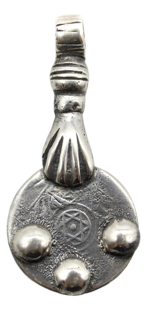 Sterling Silver Vintage Berber Coin Pendant With Hand From Morocco