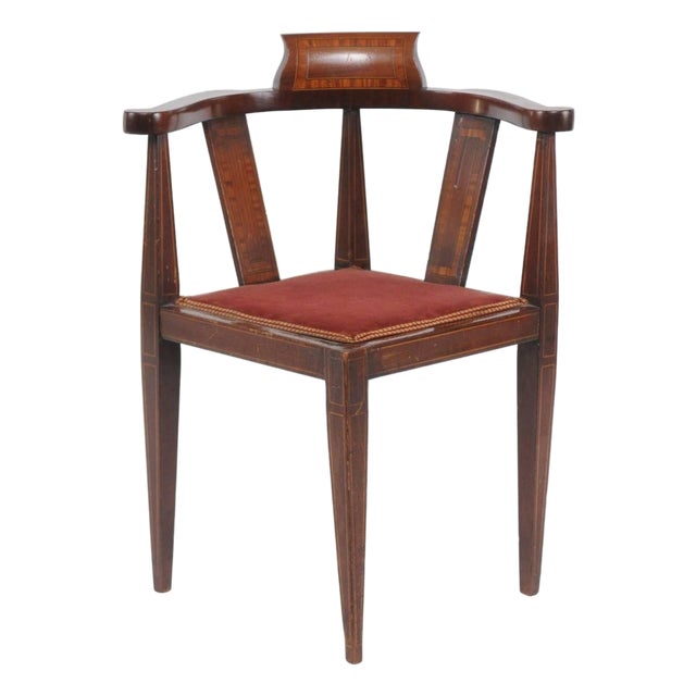 French 1900s Mahogany Corner Child Chair with Crossbanding and Tapered Legs For Sale