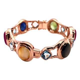 Bochic "Capri" Vintage Ruby & Multi Color Gem & Sapphire Bangle Set In 18K Gold For Sale