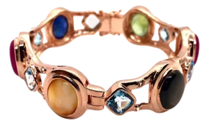 Bochic "Capri" Vintage Ruby & Multi Color Gem & Sapphire Bangle Set In 18K Gold