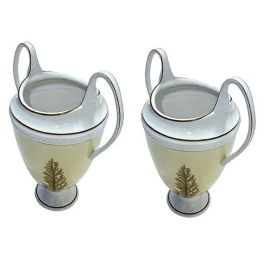 Hollywood Regency Rare Pair of Vintage Global Views Fern Motif Porcelain Urns For Sale - Image 3 of 4