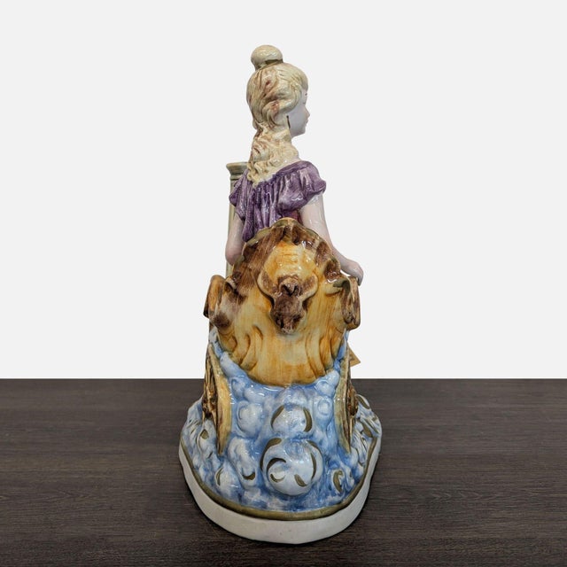 Ceramic Late 20th Century Capodimonte Porcelain Sculpture - Lady With Cherub and Swan Chariot For Sale - Image 7 of 12