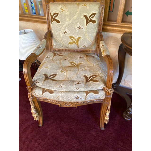 Vintage Louis XV Fauteuil chair mid century, hand carved wood framed, original upholstery with a rich design and quality....