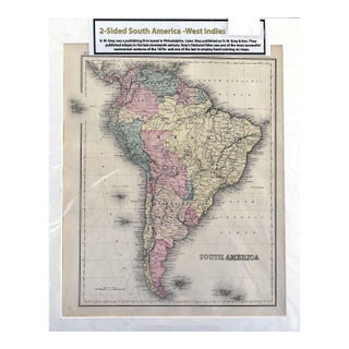 Antique 1870s g.w. Gray & Son Two-Sided Map: South America / West Indies (16 X 19")" For Sale