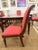 Brown Ethan Allen Dining Table Set With 6 Red Damask Upholstered Chairs 7 Pc For Sale - Image 8 of 11