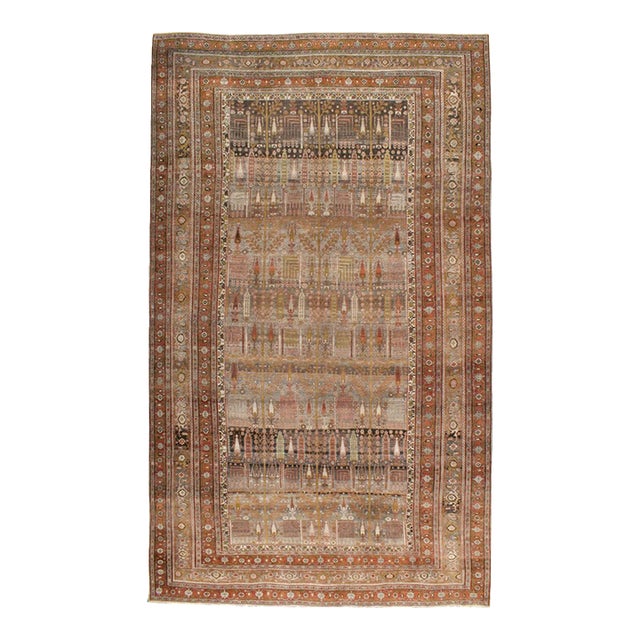 Early 20th Century Willow Tree Earth Tone Persian Bidjar Rug - 10'8" x 18'3" For Sale