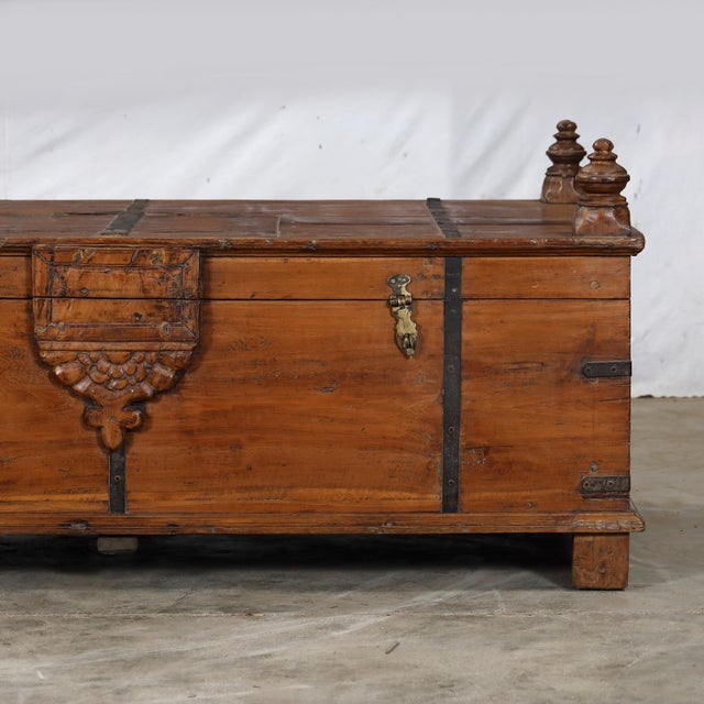 Antique Indian Teakwood Blanket Chest/Coffee Table, c. 1880-1900, the patinated finish in a beautiful teak color, slender...