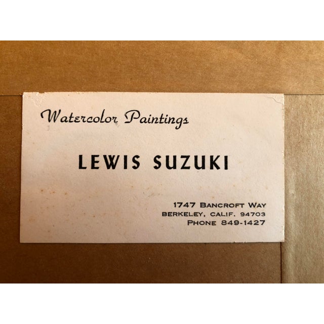 1960s Lewis Suzuki C. 1960s California-Style Floral Watercolor on Paper by (With Walnut Frame, Linen Mat and Fillet) For Sale - Image 5 of 5