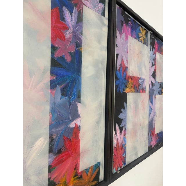 Striking vintage-inspired two-panel floral collage featuring layered botanical imagery, colorful pressed-flower motifs,...