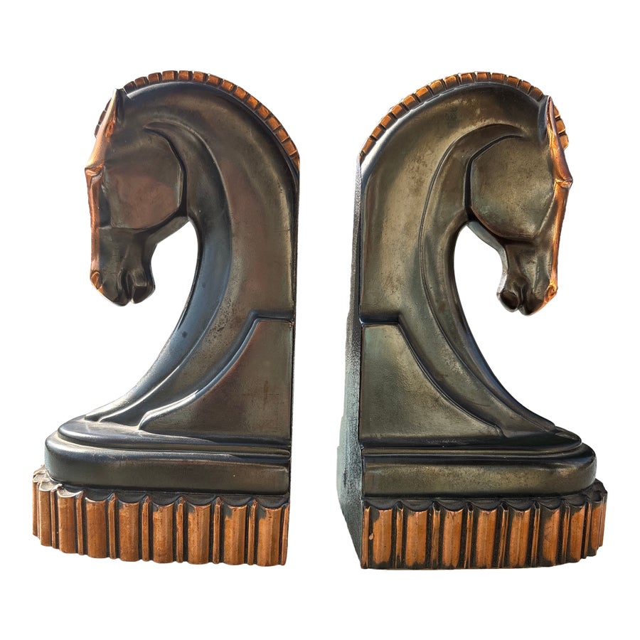 Pair of Art Deco Bronze and Copper Plated Trojan Horse Bookends