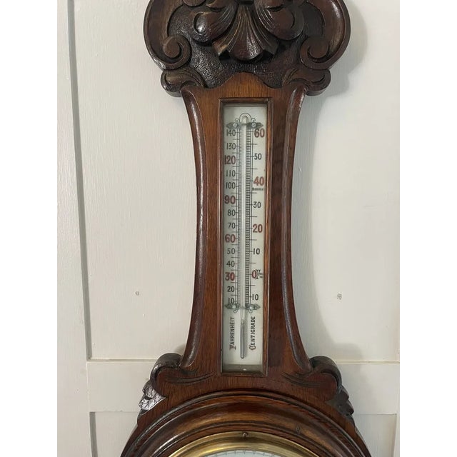 Victorian Carved Oak Banjo Barometer, 1860s For Sale - Image 4 of 9