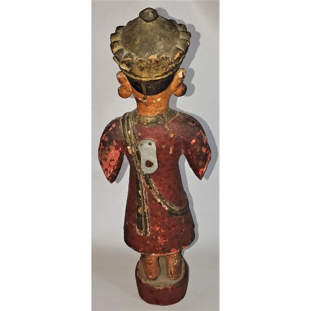 Brown Early 20c Cambodian Polychrome Male Figurine For Sale - Image 8 of 12