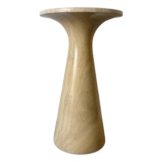 Vintage Organic Modern Minimalist Italian Travertine Pedestal Side Table For Sale