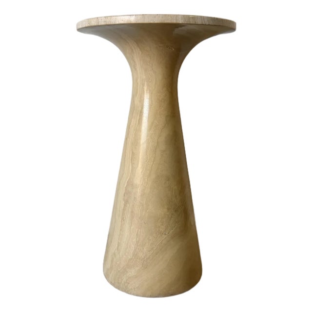 Vintage Organic Modern Minimalist Italian Travertine Pedestal Side Table/ Sold For Sale