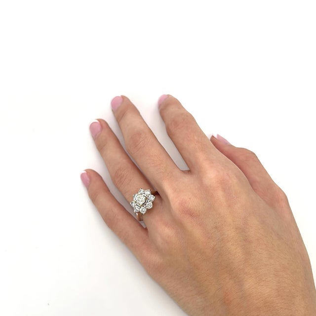 Contemporary 14k White Gold Floral Ring With Yellow & White Diamonds, Size 5.5 For Sale - Image 3 of 6