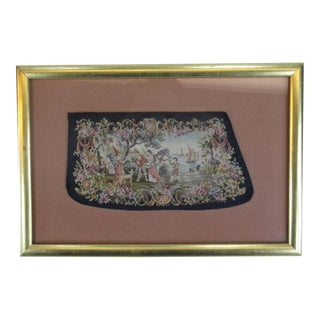 Mid 19th Century Needlepoint Tapestry Sleave Cuff Clothing Hand Embroidered Antique Gold Frame For Sale